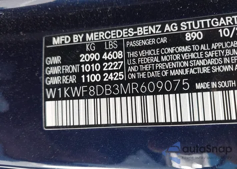 2021 Mercedes-Benz C 300 Sedan from USA, damaged, VIN W1KWF8DB3MR609075